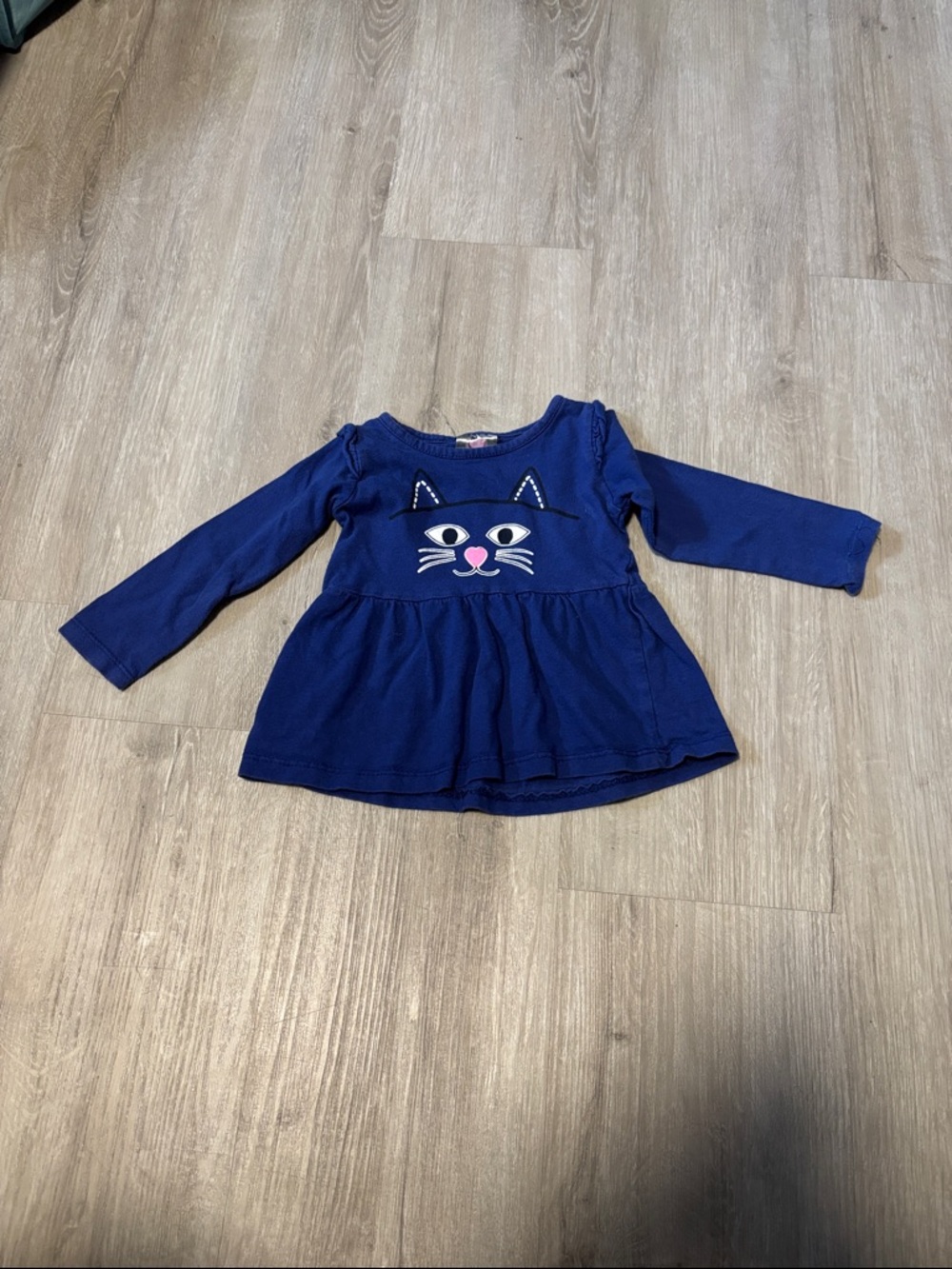 Long Sleeve Navy Blue Cat Face Peplum Tee -‎ Kids